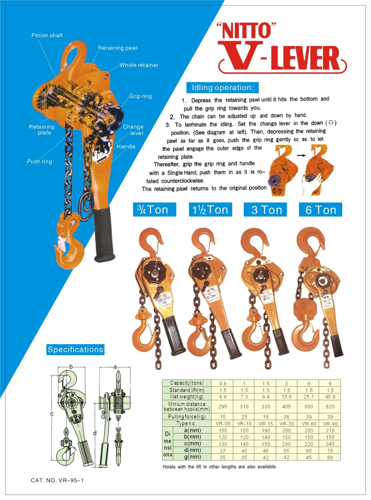 Pa lăng xích lắc tay 1.5 tấn Nitto VR-15