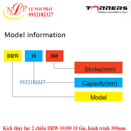 Kích thủy lực 2 chiều DRW-10300 10 tấn, hành trình 300mm