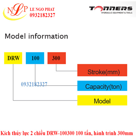 Kích thủy lực 2 chiều DRW-100300 100 tấn, hành trình 300mm