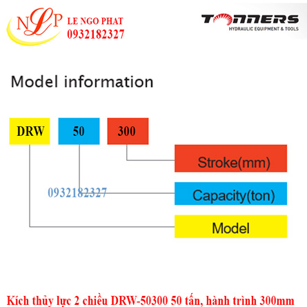 Kích thủy lực 2 chiều DRW-50300 50 tấn, hành trình 300mm