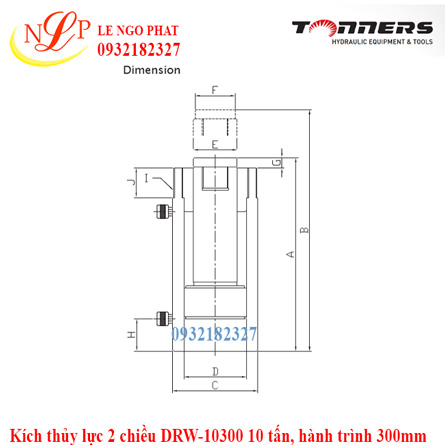 Kích thủy lực 2 chiều DRW-10300 10 tấn, hành trình 300mm