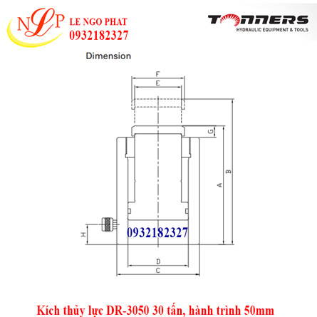Kích thủy lực DR-3050 30 tấn, hành trình 50mm
