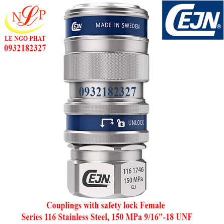 Couplings safety lock Female Series 116 Stainless Steel, 150 MPa 9/16"-18 UNF