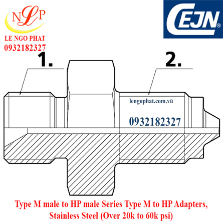 Type M male to HP male Series Type M to HP Adapters Stainless Steel