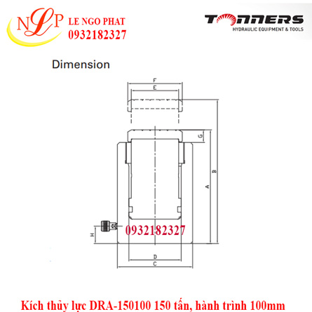 Kích thủy lực DRA-150100 150 tấn, hành trình 100mm