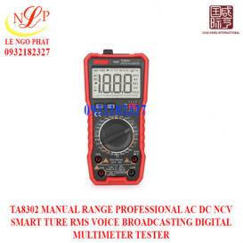 TA8302 MANUAL RANGE PROFESSIONAL AC DC NCV SMART TURE RMS VOICE BROADCASTING DIGITAL MULTIMETER TESTER