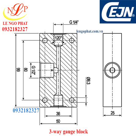 3-way gauge block Ultra High-Pressure Hydraulics