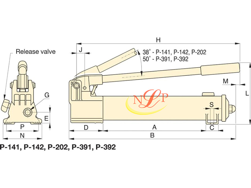 Sơ đồ kỹ thuật Bơm tay kích thủy lực 1 chiều Enerpac P-141