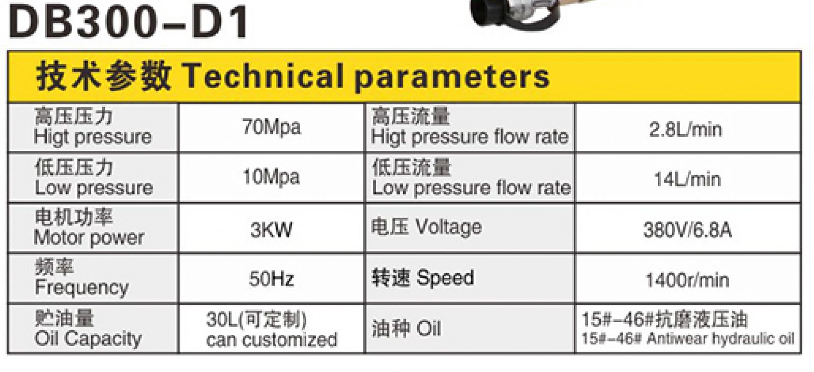 Thông số kỹ thuật Bơm điện thủy lực DB300-D1