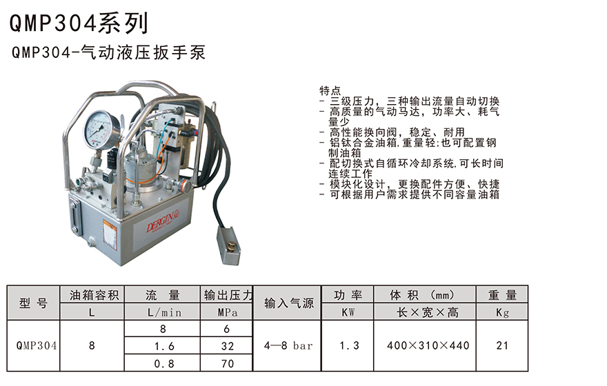 Thông số kỹ thuật Bơm cho Cờ lê thủy lực DERGIN QMP304