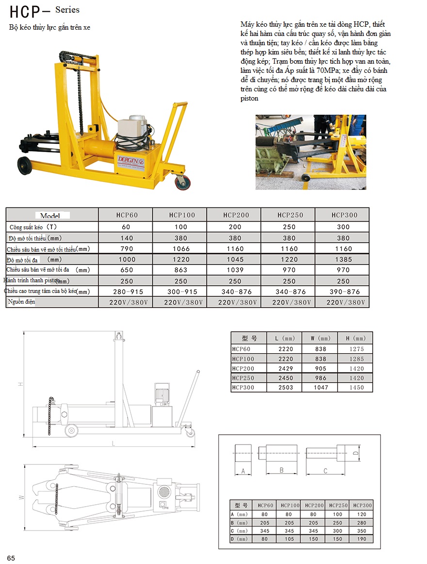 Thông số kỹ thuật Tời thủy lực Dergin HCP-60: